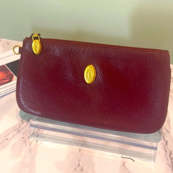 Cartier Vintage Must de Line Bordeaux Leather Wristlet, Crossbody, Shoulder COA - Picture 2 of 9